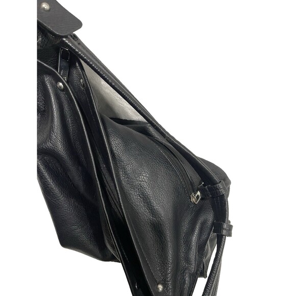 Sondra Roberts Squared Black Faux Leather Hobo Tote Purse With Tassel - Picture 8 of 8